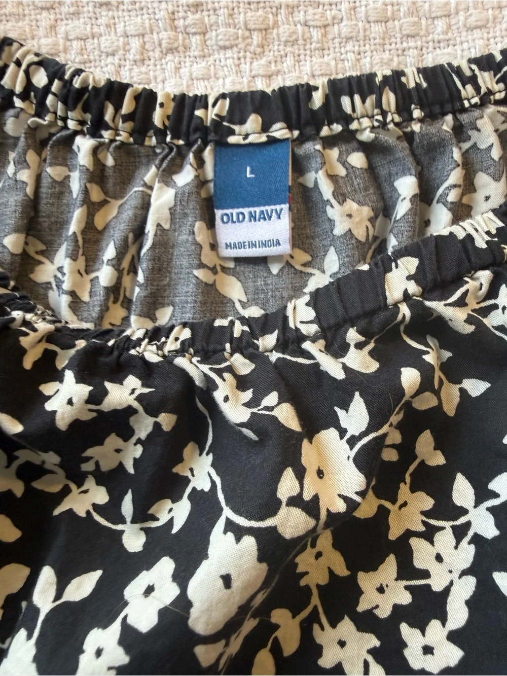 Old Navy Black and White Floral Peplum Blouse